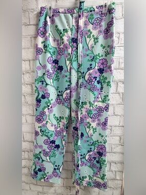 Women’s 70’s Mint Floral Polyester Dress Pants